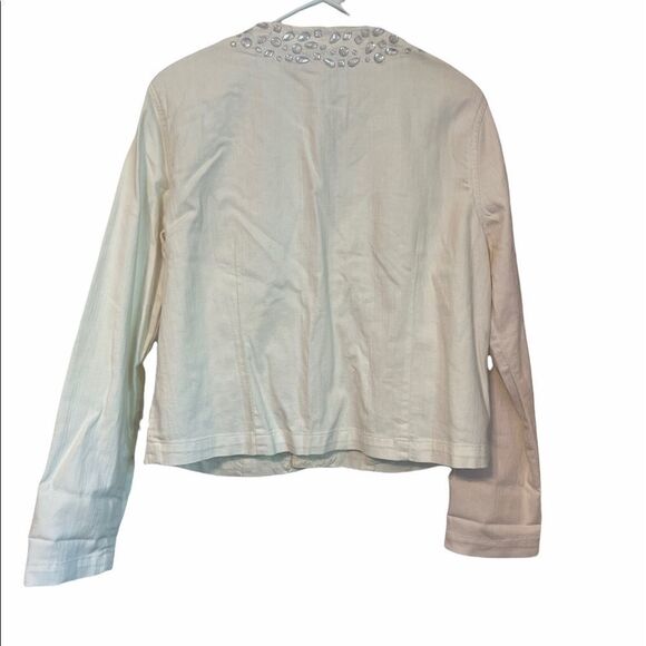 CHICO’S PLATINUM White Embellished Cotton Blazer Jacket.Size 1 - Picture 7 of 15